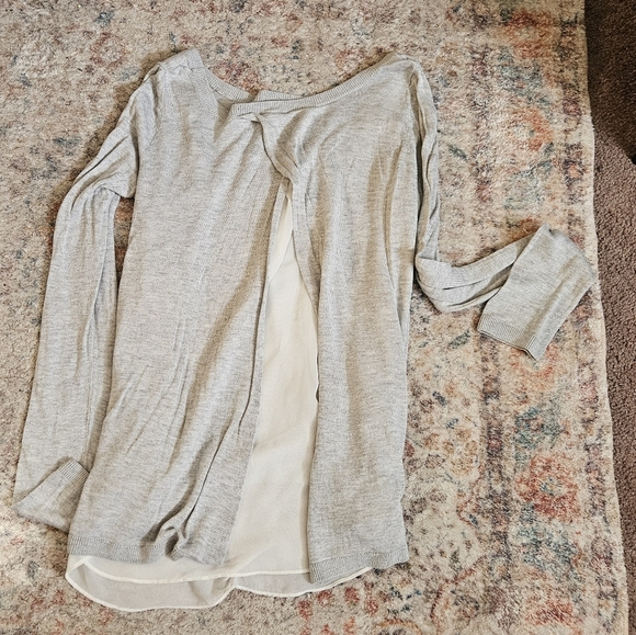 Express Light Gray Long Sleeve Top with white under layer. Open back. Size M - Picture 6 of 7